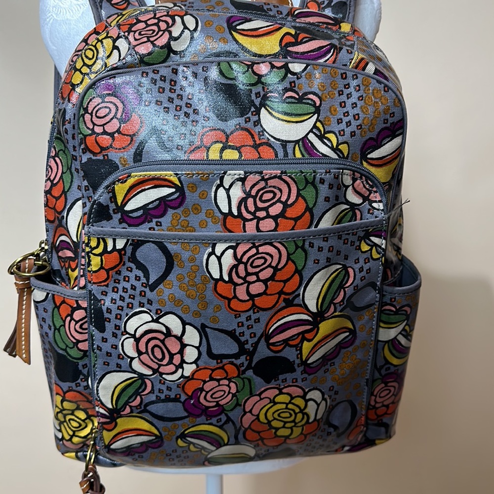 Fossil Multicolor Floral Canvas Backpack with Brown Trim - Picture 3 of 12